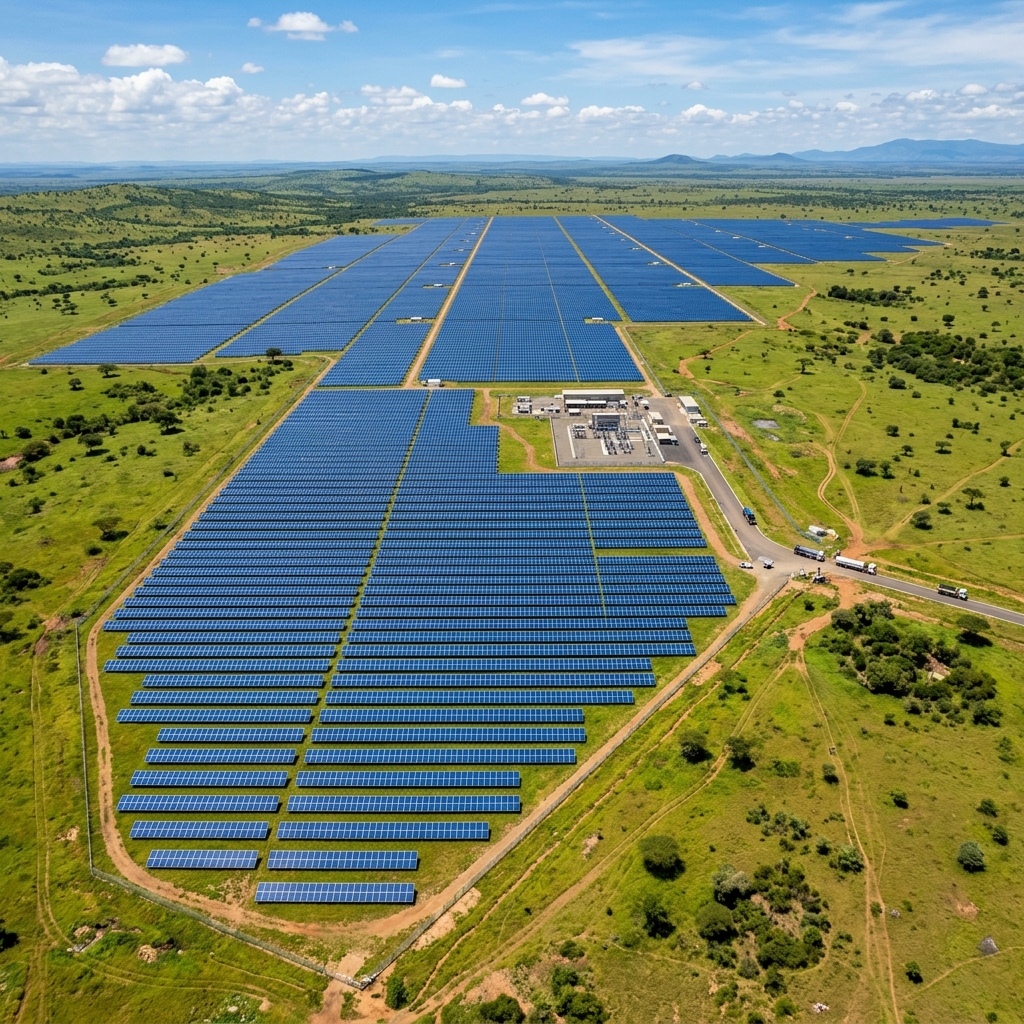 Aerial view of solar farm installation