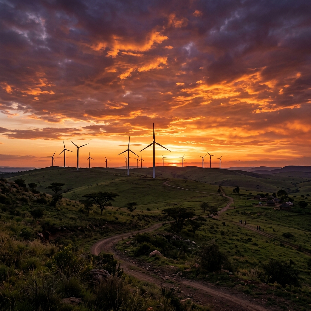 Wind turbines at sunset